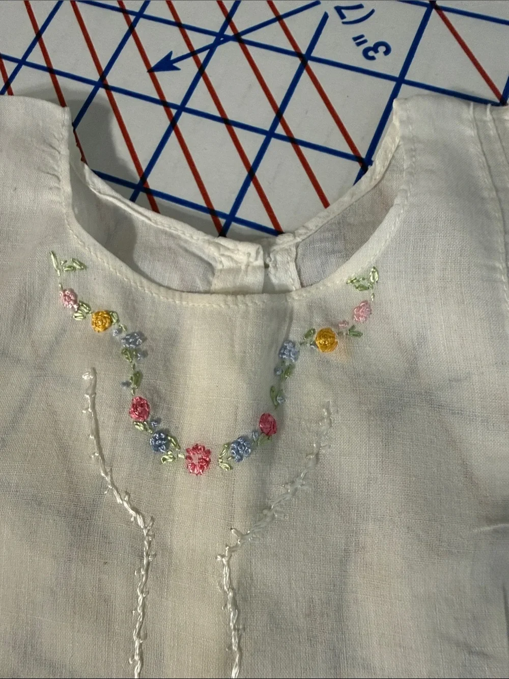 Antique c1920s Handmade Baby Shirt Hand Embroidered Flower Basket Heirloom